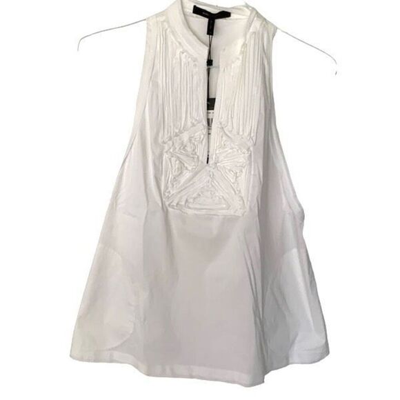 BCBG MaxAzria XS Sleeveless Ruffle Top Tuxedo Embroidery Size: Extra Small NWT - Picture 1 of 8
